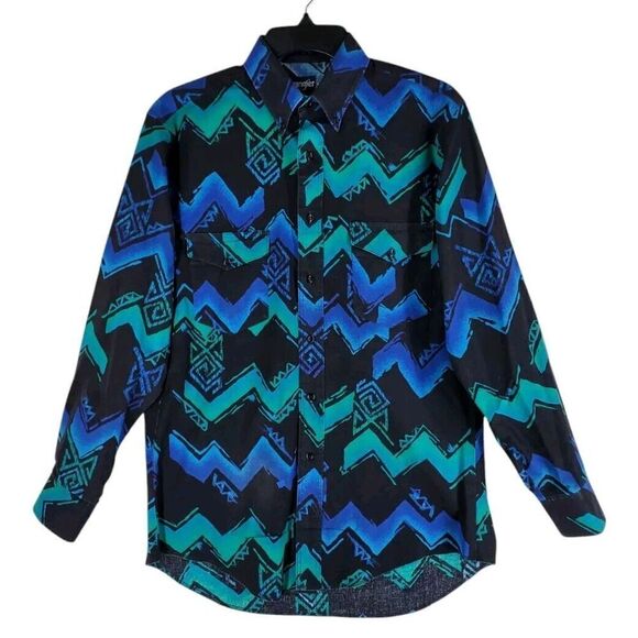 Vtg Wrangler Shirt Mens 15.5 33 Cowboy Brushpopper X-Long Tail Aztec Colorful - Picture 11 of 12